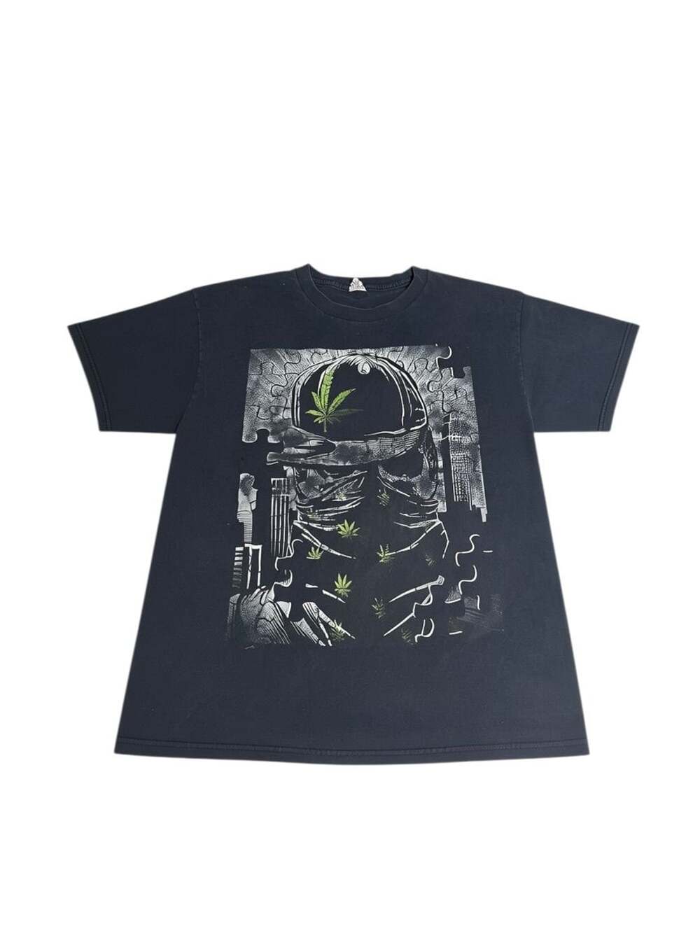 Alstyle Apparel & Activewear Black Weed Cannabis Leaf Graphic T-Shirt